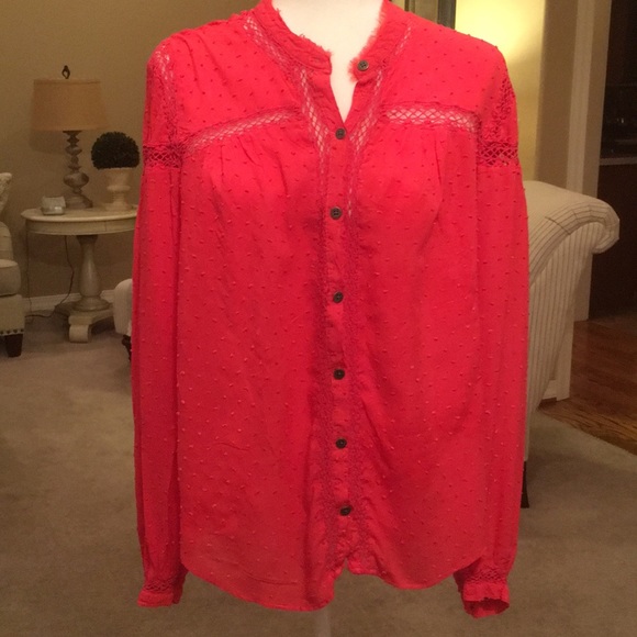 Free People Tops - Free People coral red buttondown blouse in large.